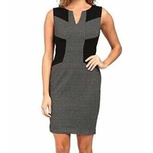 NYDJ $200 Women's Stretch Black Gray Sleeveless Aubrey Sheath Mini Dress Size 10